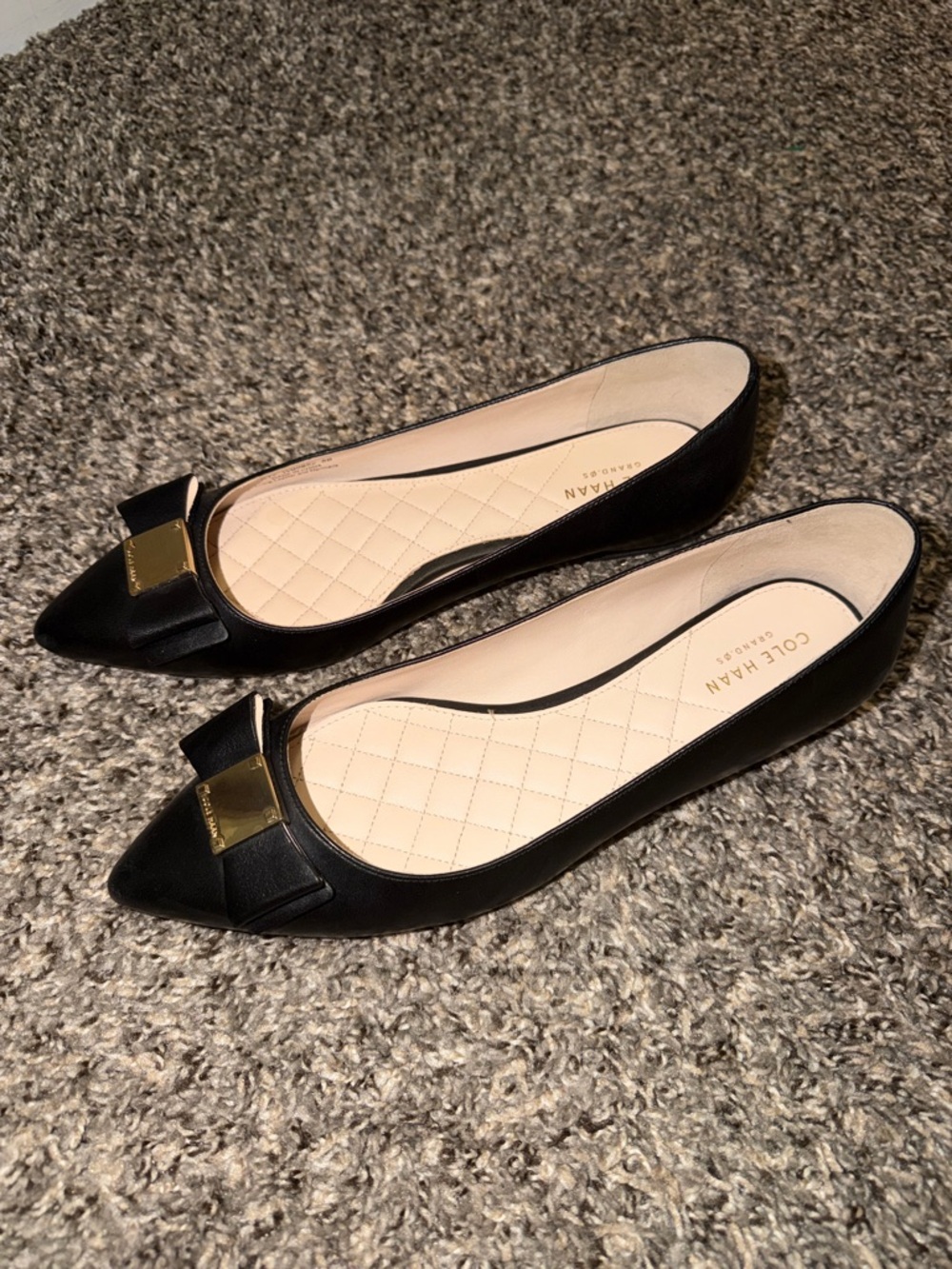 Cole Haan Black Pointed-Toe Bow Ballet Flats SZ 8